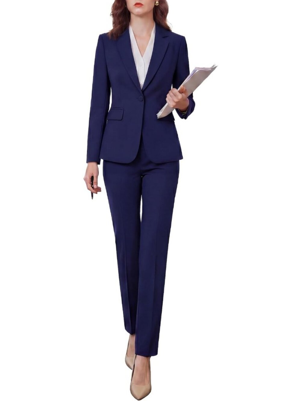 Chic Women's Two-Piece Pantsuit Set - Wrinkle-Free Blazer & Trousers - Business
